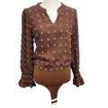 B Womens Small 100% Polyester Long Smocked Sleeve Textured Polka Doted Bodysuit
