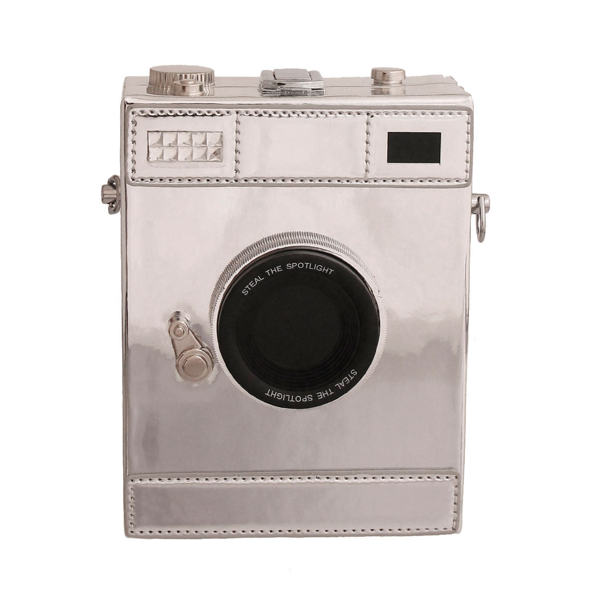Fashion Handbag Shiny Silver Camera Style Chic Statement Accessory