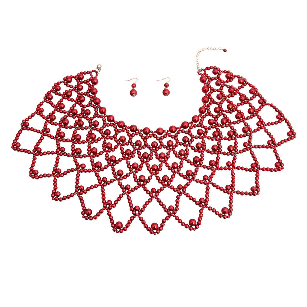 Statement Burgundy Pearl Choker Cape Stylish Elegant Accessory