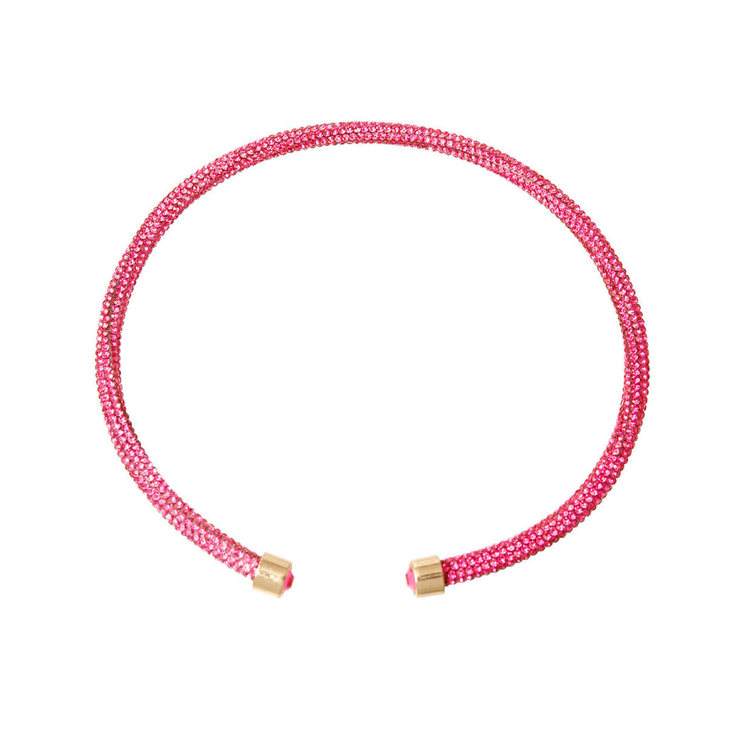 Statement Rhinestone Wrap Choker Necklace Pink Stylish Fashion Jewelry