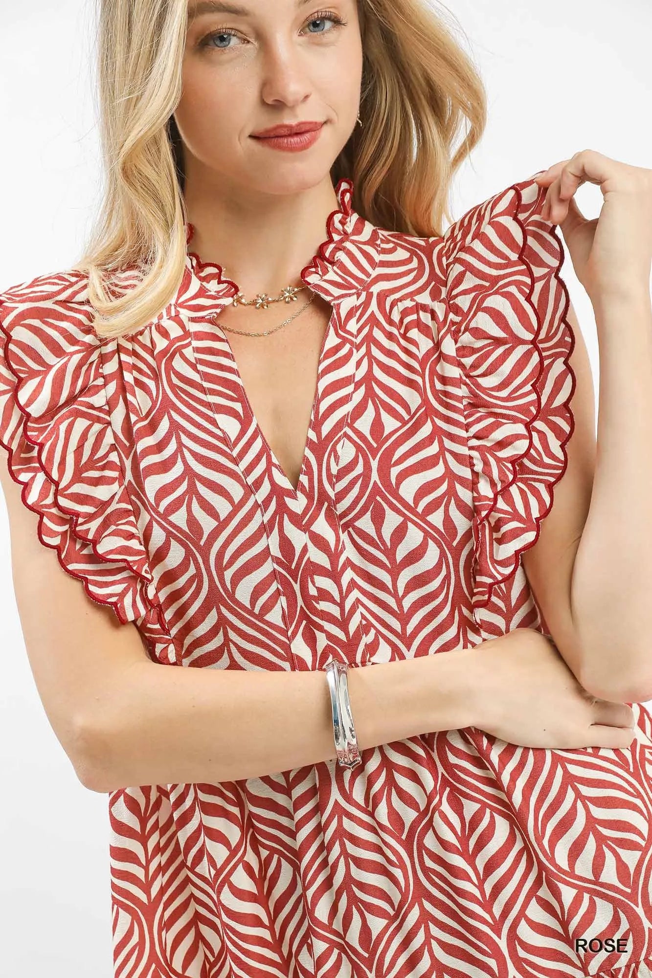 Leaf Print Tiered Midi Dress with Ruffle Detail