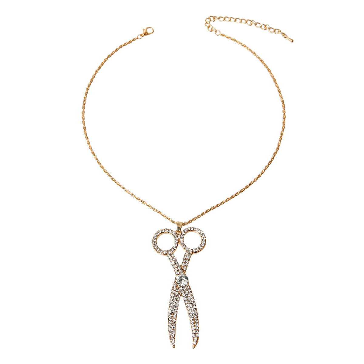 Scissors Pendant Necklace with Clear Rhinestones – Stylish Statement Jewelry