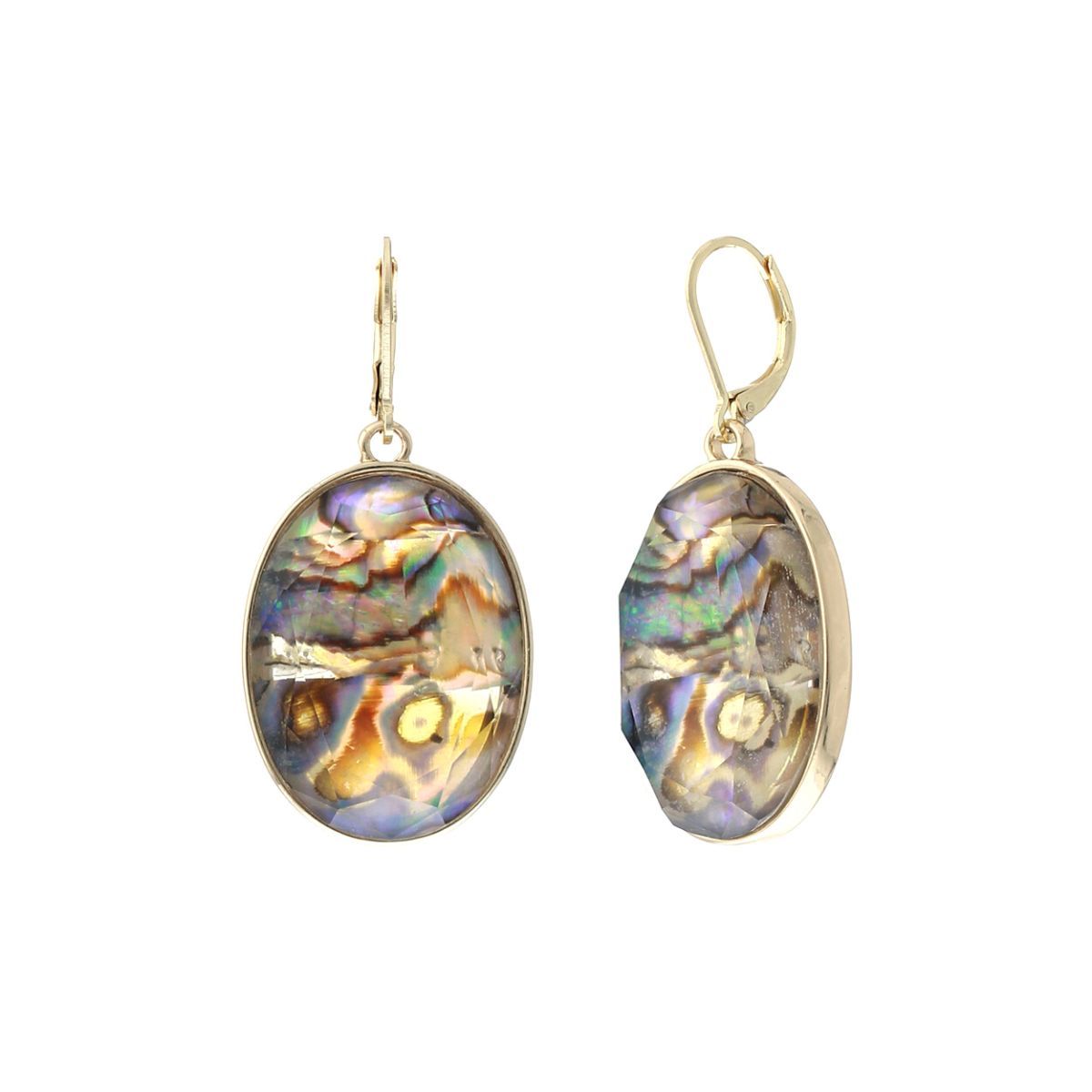Oval Opal Marbled Eurowire Hoop Earrings – Stylish Statement Jewelry