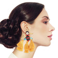Statement Rhinestone Tassel Earrings with Mustard Bee Design