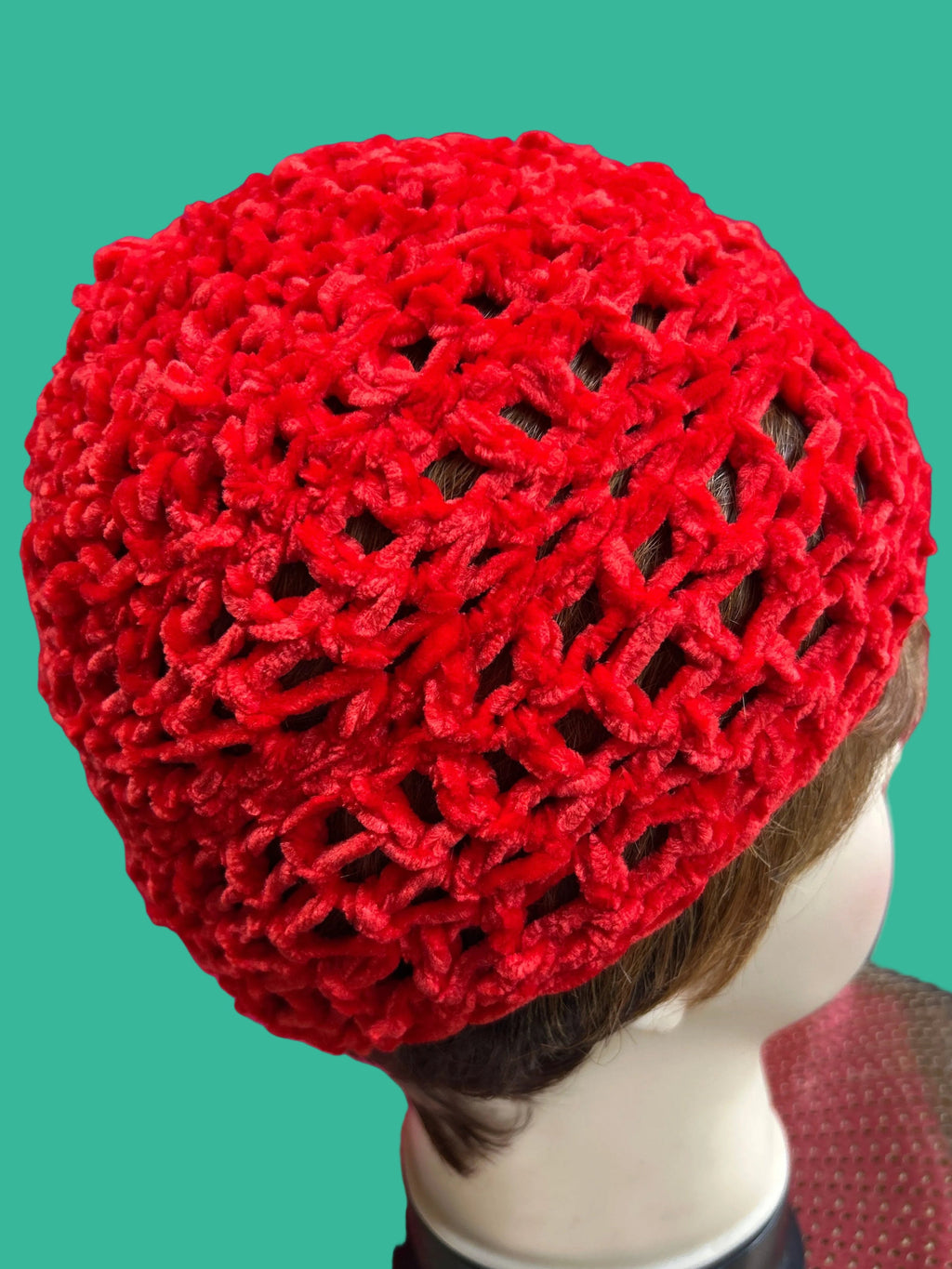 Handcrafted crocheted red cloche