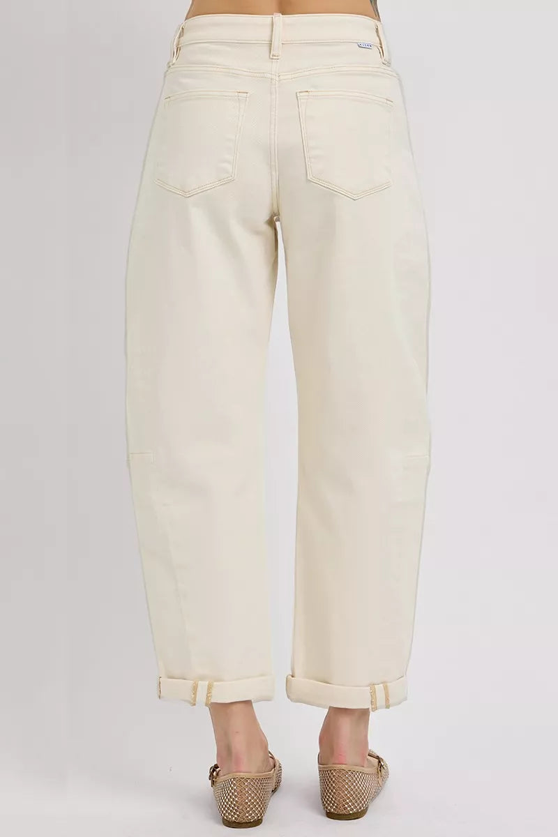 High Rise Relaxed Barrel Cuffed Jeans