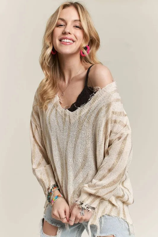 Frayed Zebra Knit Top
