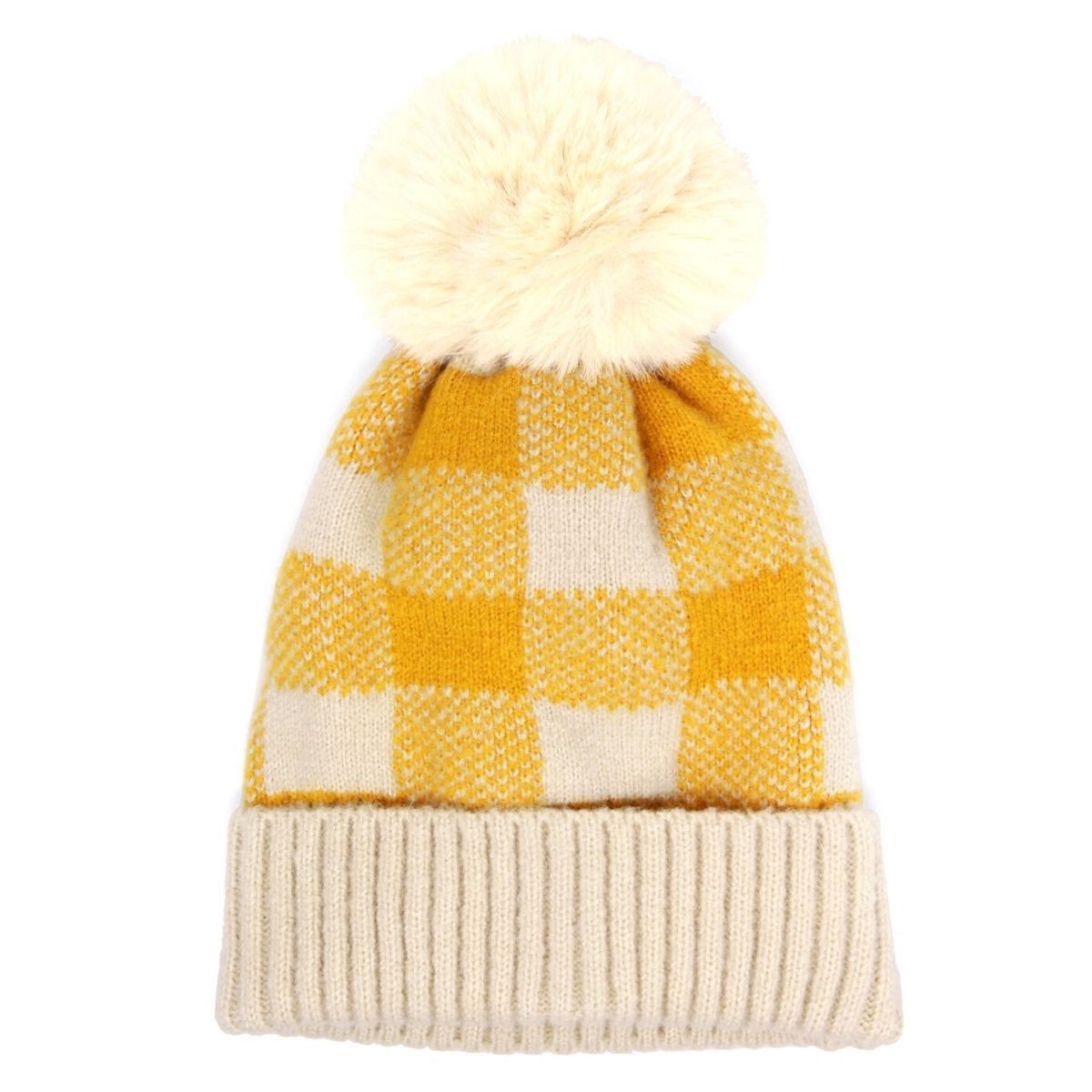 Fashion Beanie Mustard Buffalo Plaid Stylish Casual Accessory