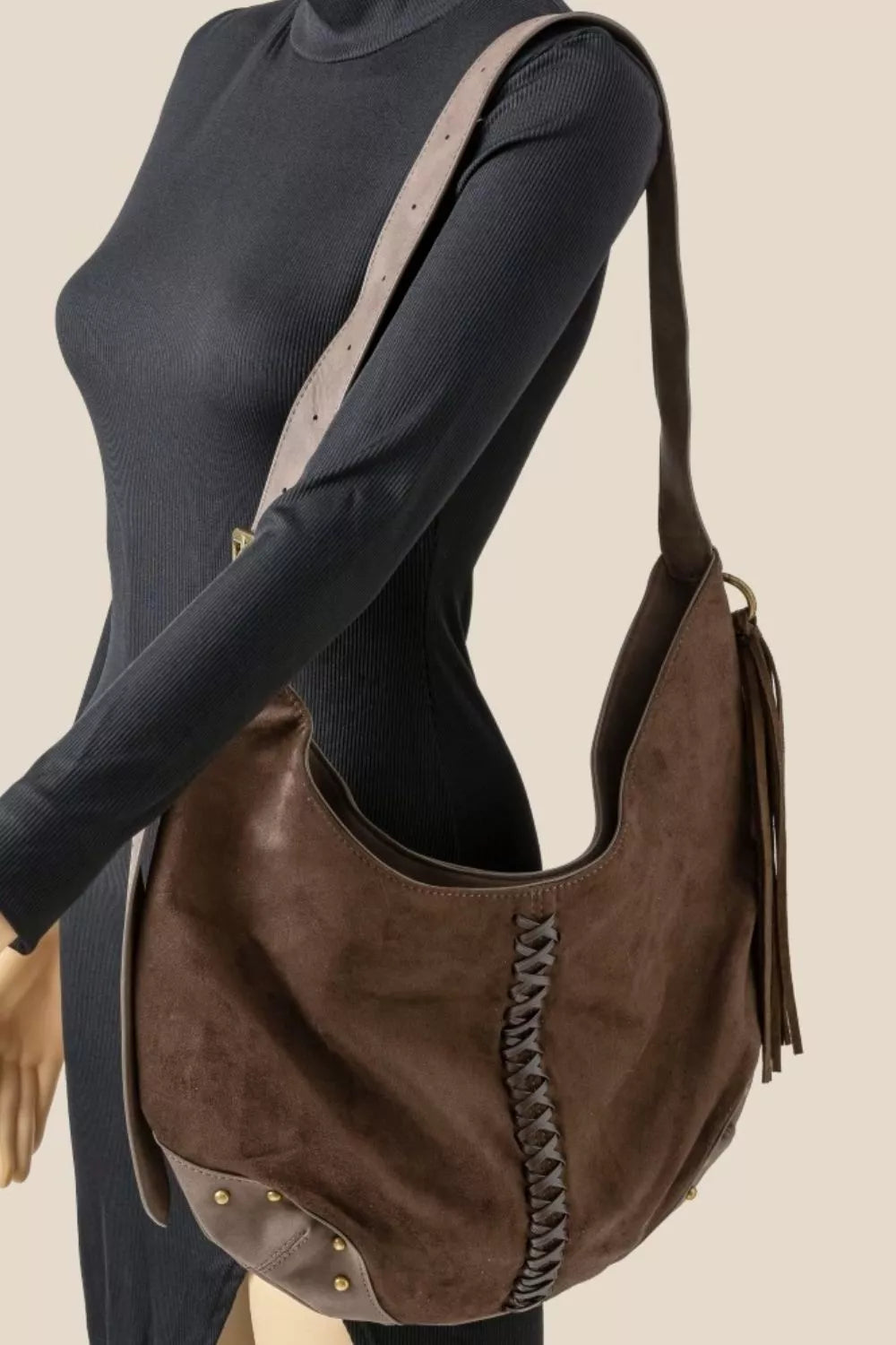 Braided Detail Hobo Shoulder Bag
