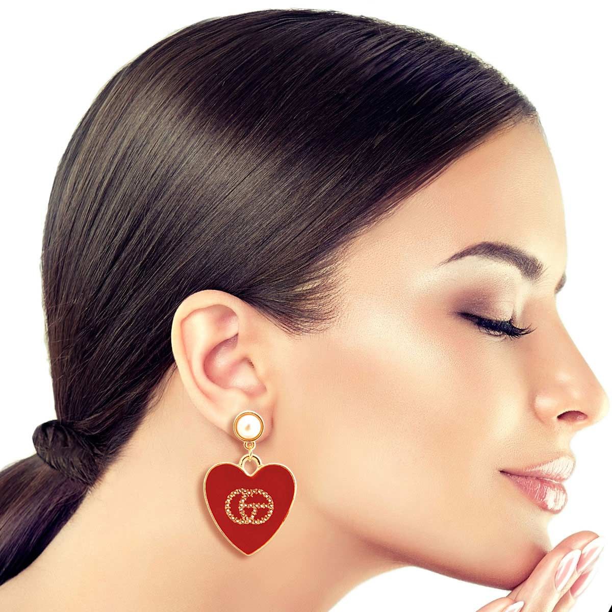 Statement Red Metal Heart Melody Earrings Stylish Fashion Jewelry