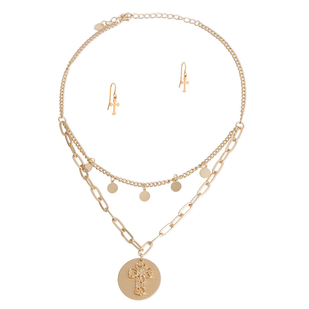 Layered Gold Cross Charm Necklace Stylish Statement Jewelry