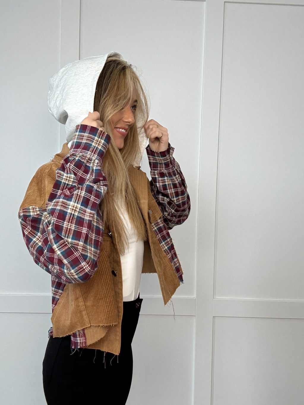 Fall Leaves Plaid Cropped Shacket