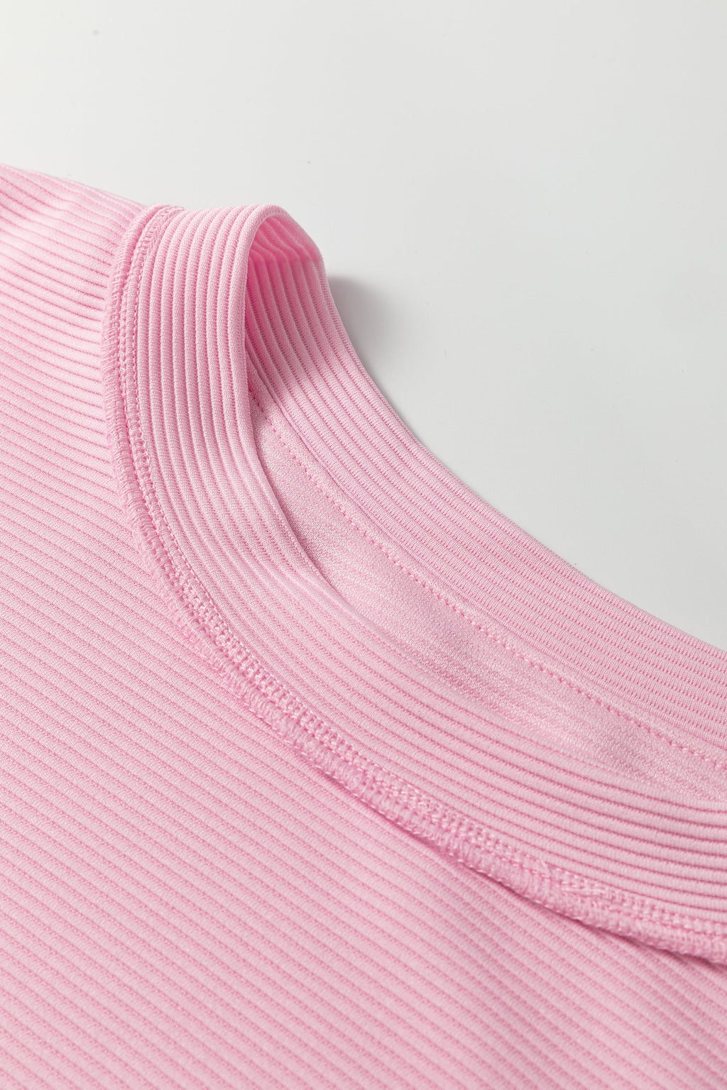 Pink Drop Shoulder Long Sleeve Plus Size Ribbed Top