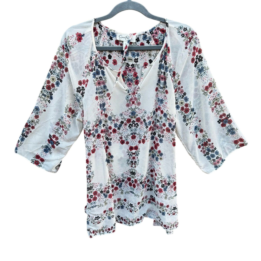 Jessica Simpson Maternity Womens Medium Cream Sheer Floral Long Sleeve Blouse