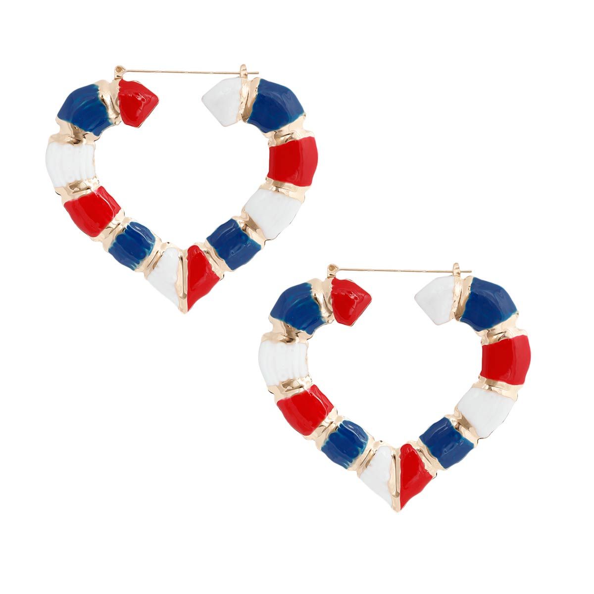 Bamboo Hoop Earrings Red White Blue Heart Stylish Statement Jewelry