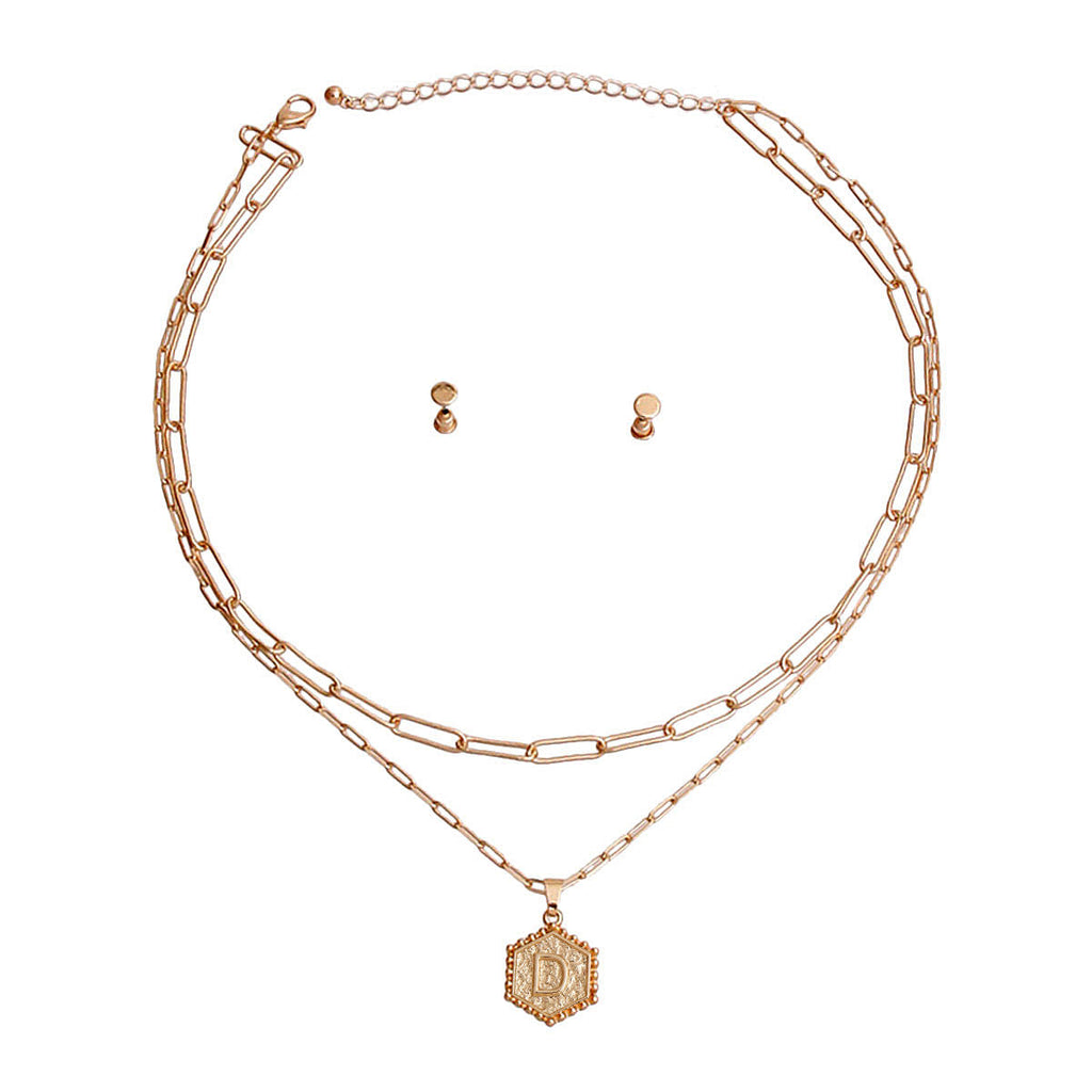 Initial D Hexagon Charm Necklace Stylish Statement Jewelry