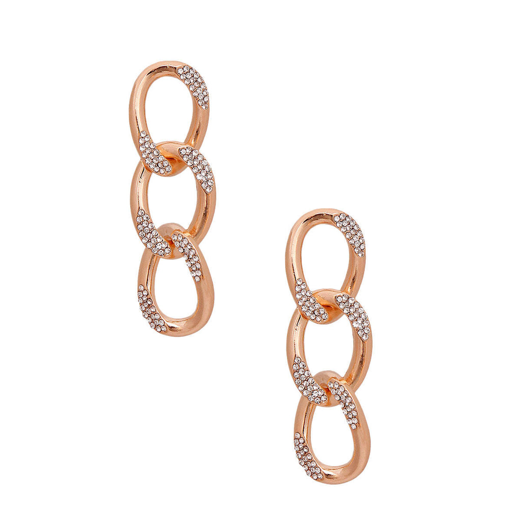 Rhinestone Link Earrings with Gold Crusted Detail – Stylish Statement Jewelry