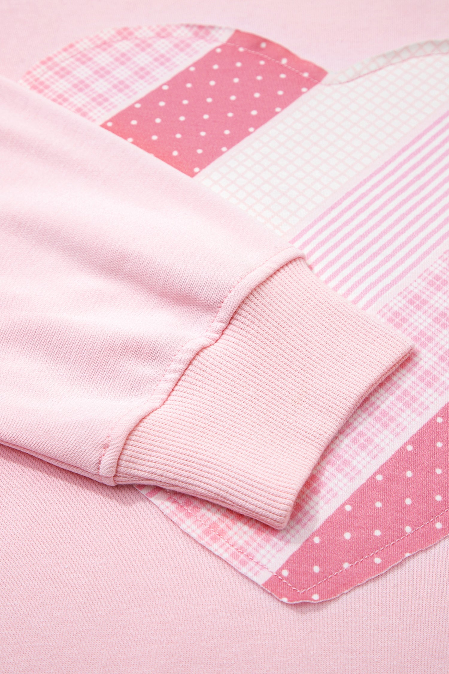 Light Pink Sweetheart Patchwork Mockneck Oversize Sweatshirt