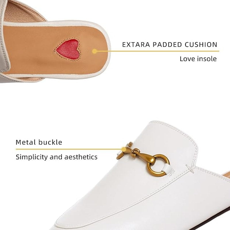 Vertundy Womens size 8.5 White Faux Leather Slide On Gold Buckle Loafers Shoes