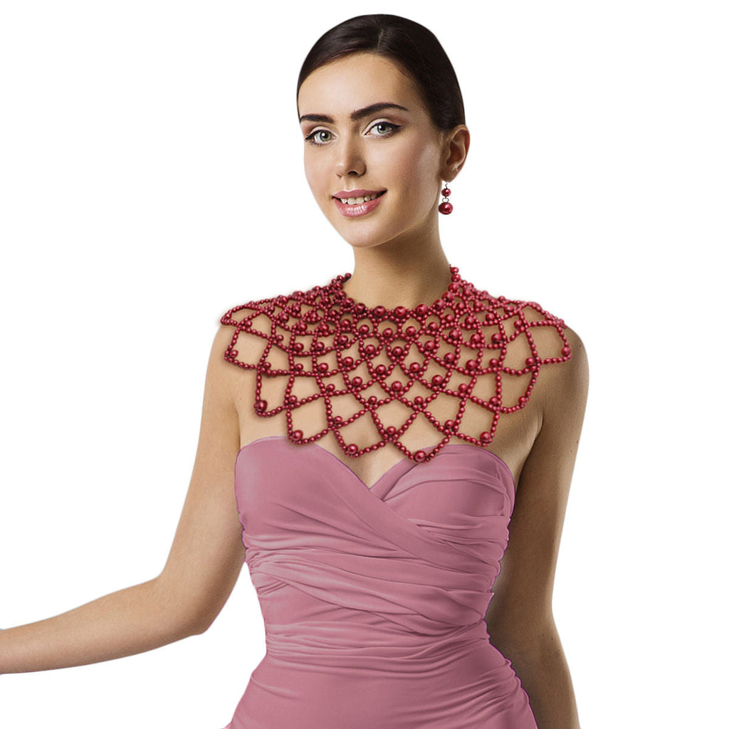 Statement Burgundy Pearl Choker Cape Stylish Elegant Accessory