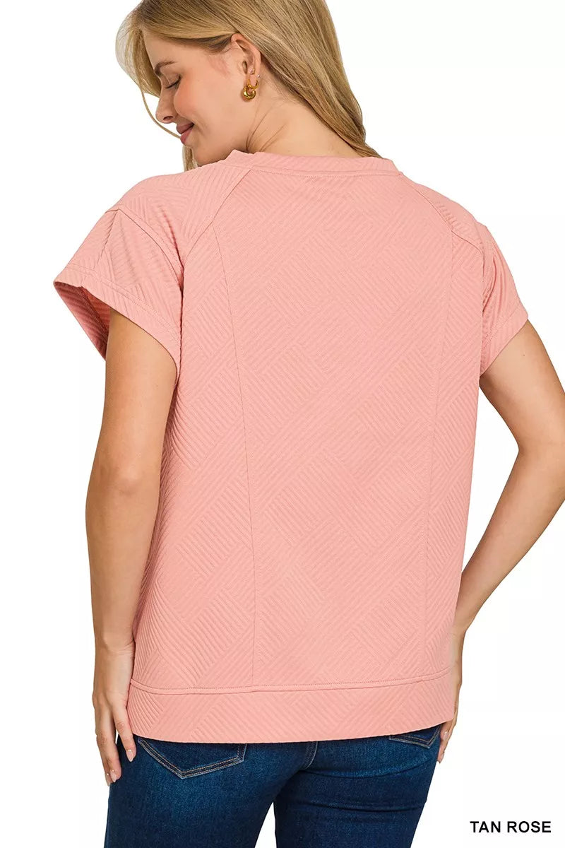 Textured Knit Jacquard Short Sleeve Top