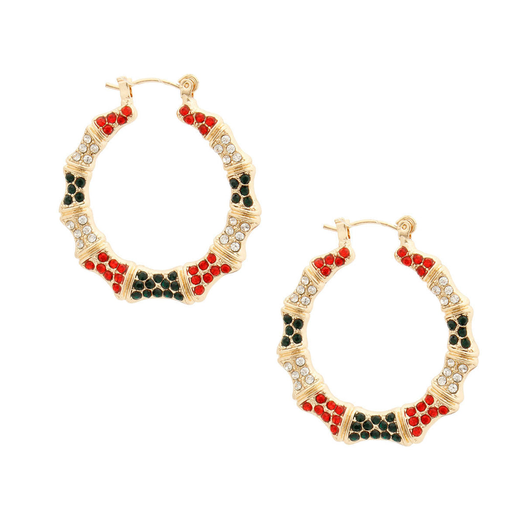 Thin Bamboo Hoop Earrings Red and Green Bling Stylish Statement Jewelry