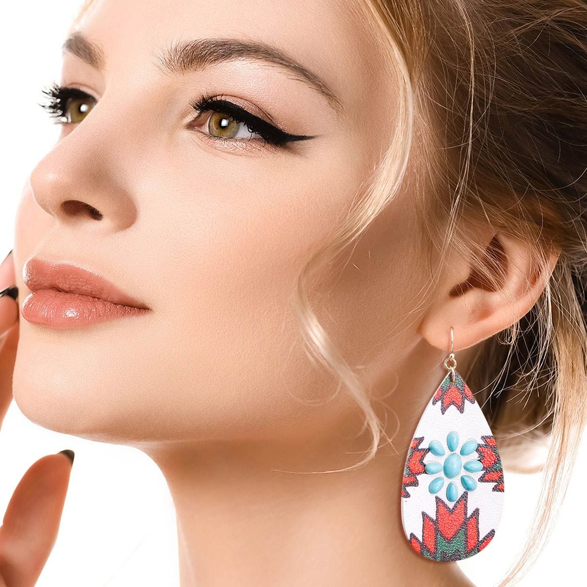 Teardrop Earrings White and Red Stylish Western Statement Jewelry