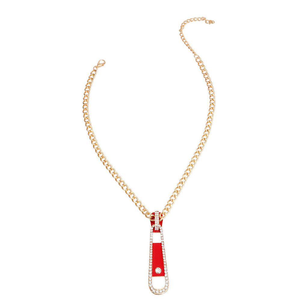 Pendant Necklace with Red Zipper Detail – Trendy Fashion Jewelry Accessory