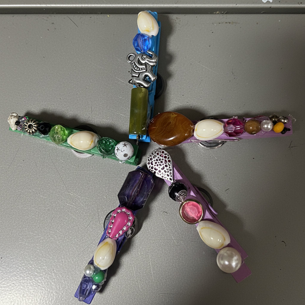 Decorated Wooden Clothes Pins with Magnet (Set of 5)