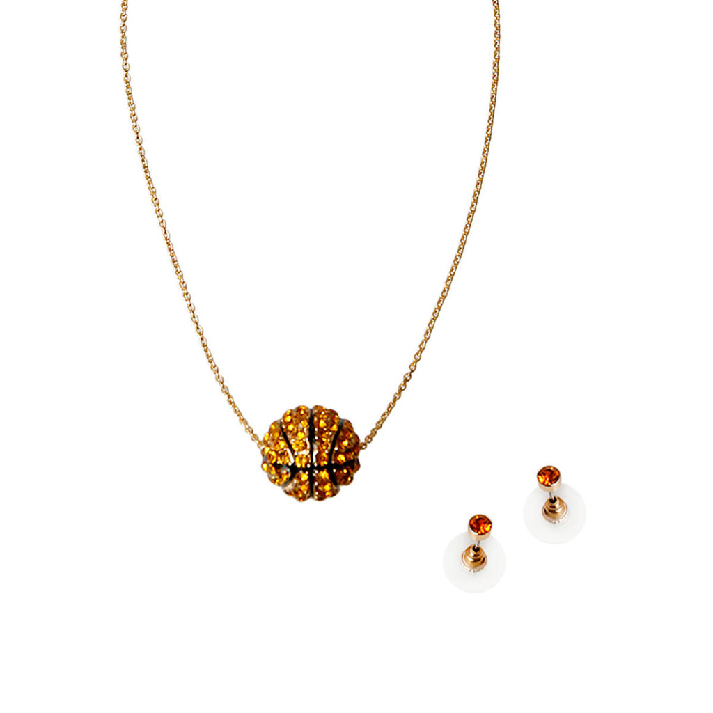 Statement Basketball Necklace Set with Pave Rhinestones, Trendy Fashion Jewelry