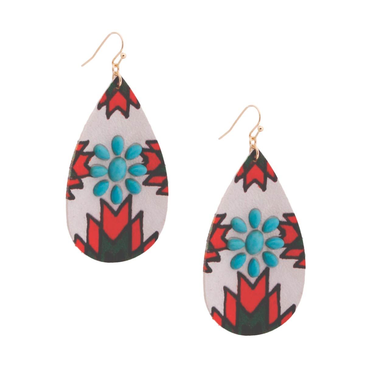 Teardrop Earrings White and Red Stylish Western Statement Jewelry