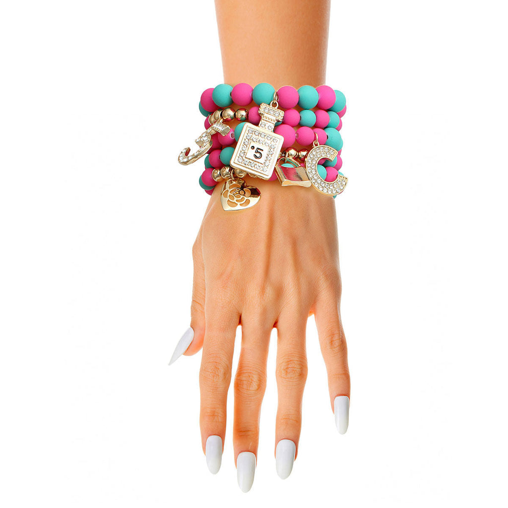 Boutique Charm Bracelets Matte Fuchsia and Teal Stylish Statement Accessories
