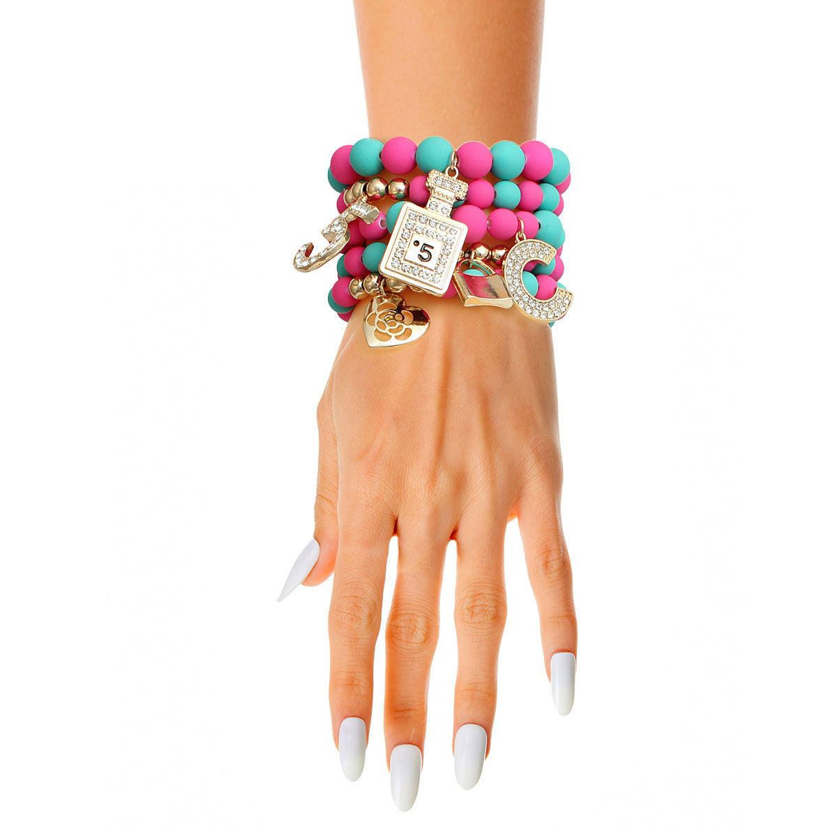 Boutique Charm Bracelets Matte Fuchsia and Teal Stylish Trendy Accessories