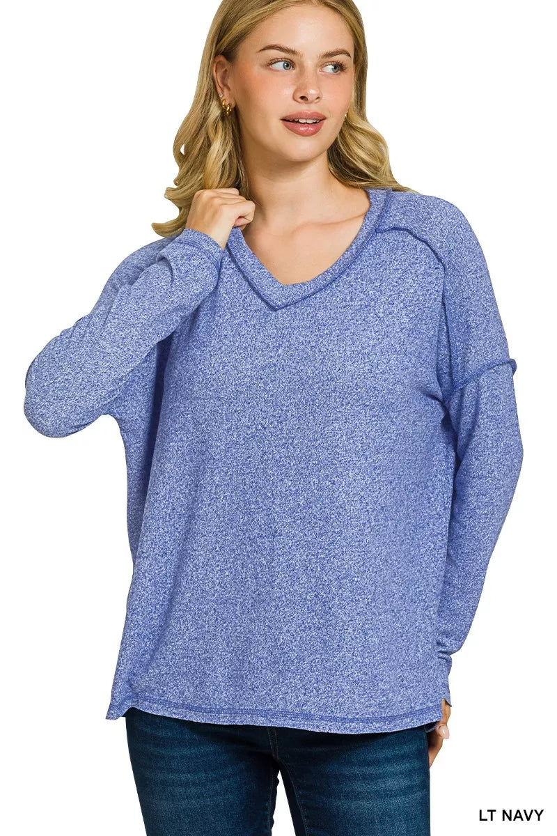 Soft Melange Hacci Exposed Seam Hi-low Tee