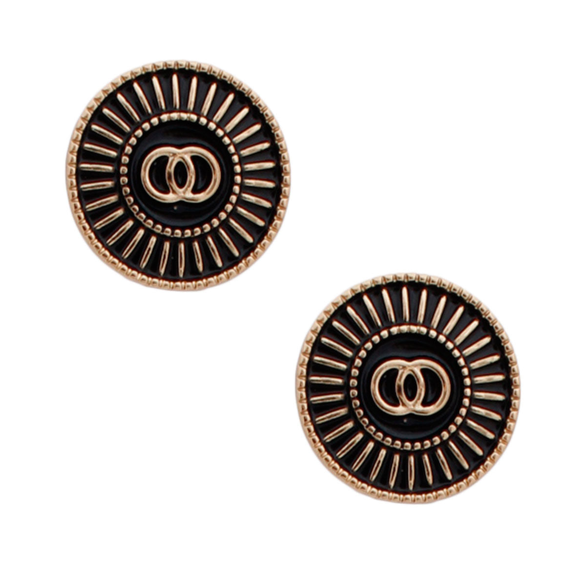 Infinity Stud Earrings Gold and Black Sunburst Stylish Statement Jewelry