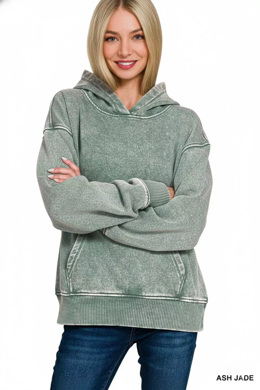 Fleece Acid Wash Kangaroo Pocket Hoodie