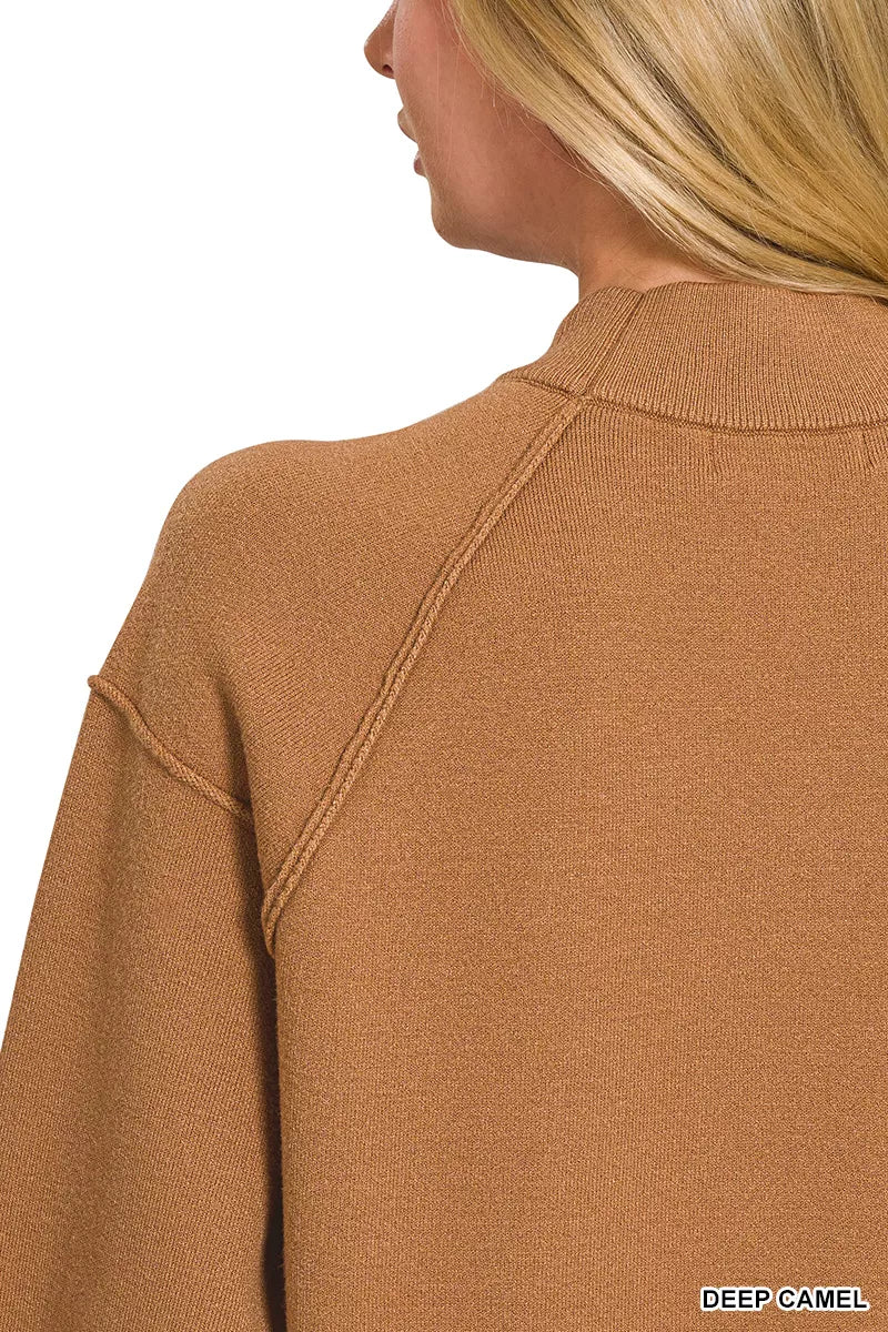 Viscose Mock Neck Exposed Seam Sweater