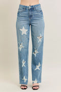 Full Size High Waist Rigid Magic Star Shaped Destroy 90's Straight Jeans Plus Size