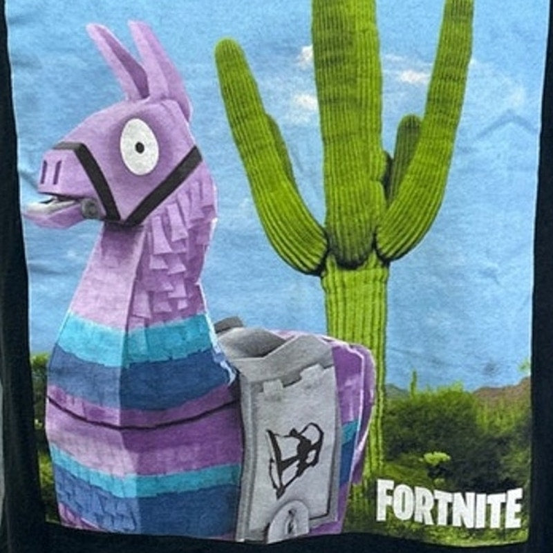 Fortnite Mens Large Black Loot Llama Cactus 100% Cotton Short Sleeve Tee Shirt