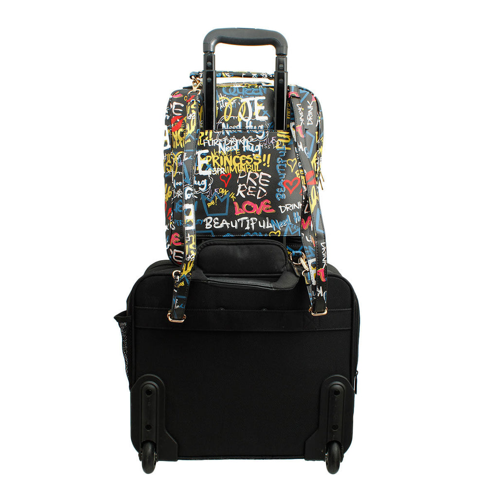 Trolley Sleeve Backpack Black Graffiti Trendy Casual Fashion Accessory