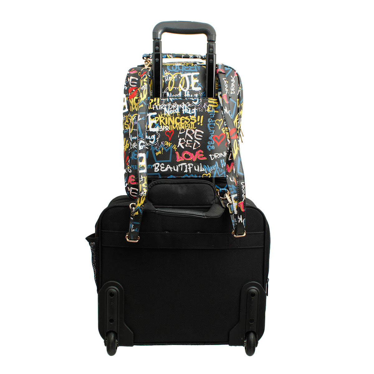 Trolley Sleeve Backpack Black Graffiti Trendy Casual Fashion Accessory