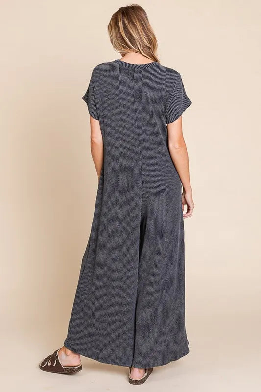 Rib Knit Jumpsuit with Button Detail
