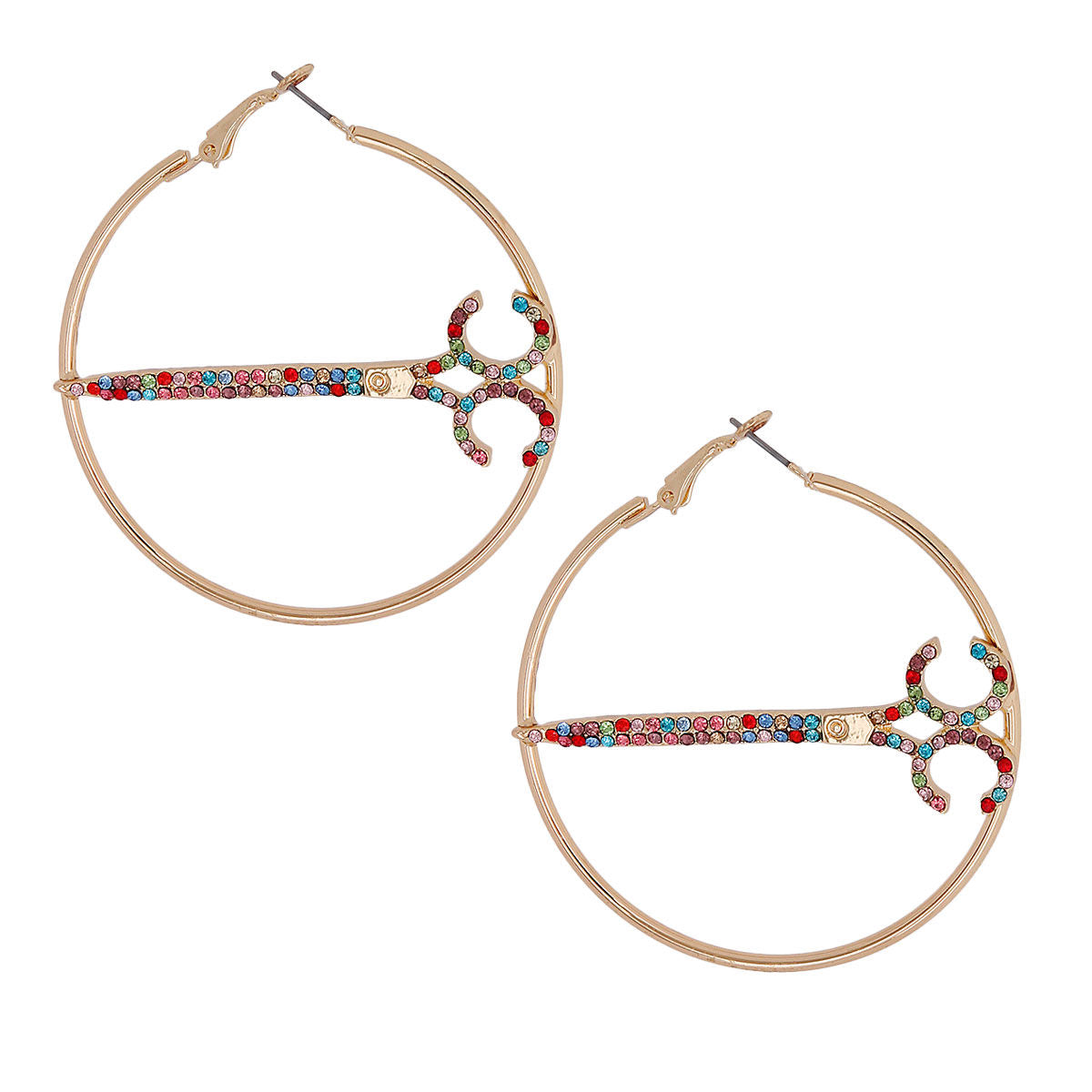 Stone Scissor Hoop Earrings Multi Color Trendy Statement Jewelry