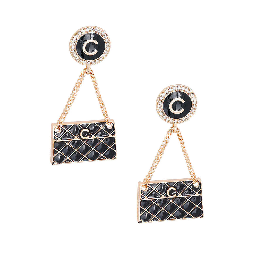 Quilted Black Bag and Gold Earrings Set Stylish Fashion Accessories