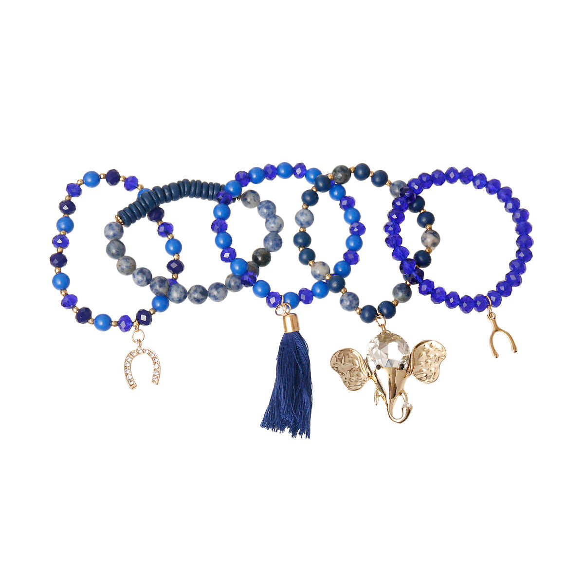 Charm Bracelet Set with Blue Bead Elephant Charm – Trendy Stylish Jewelry Accessory