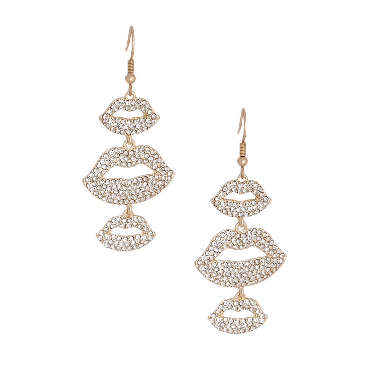 Statement Gold Triple Lips Earrings Stylish Fashion Jewelry Accessory