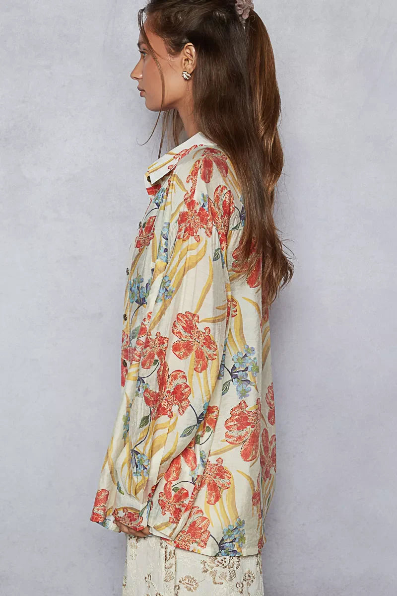 Floral Print Button Down Long Sleeve Shirt