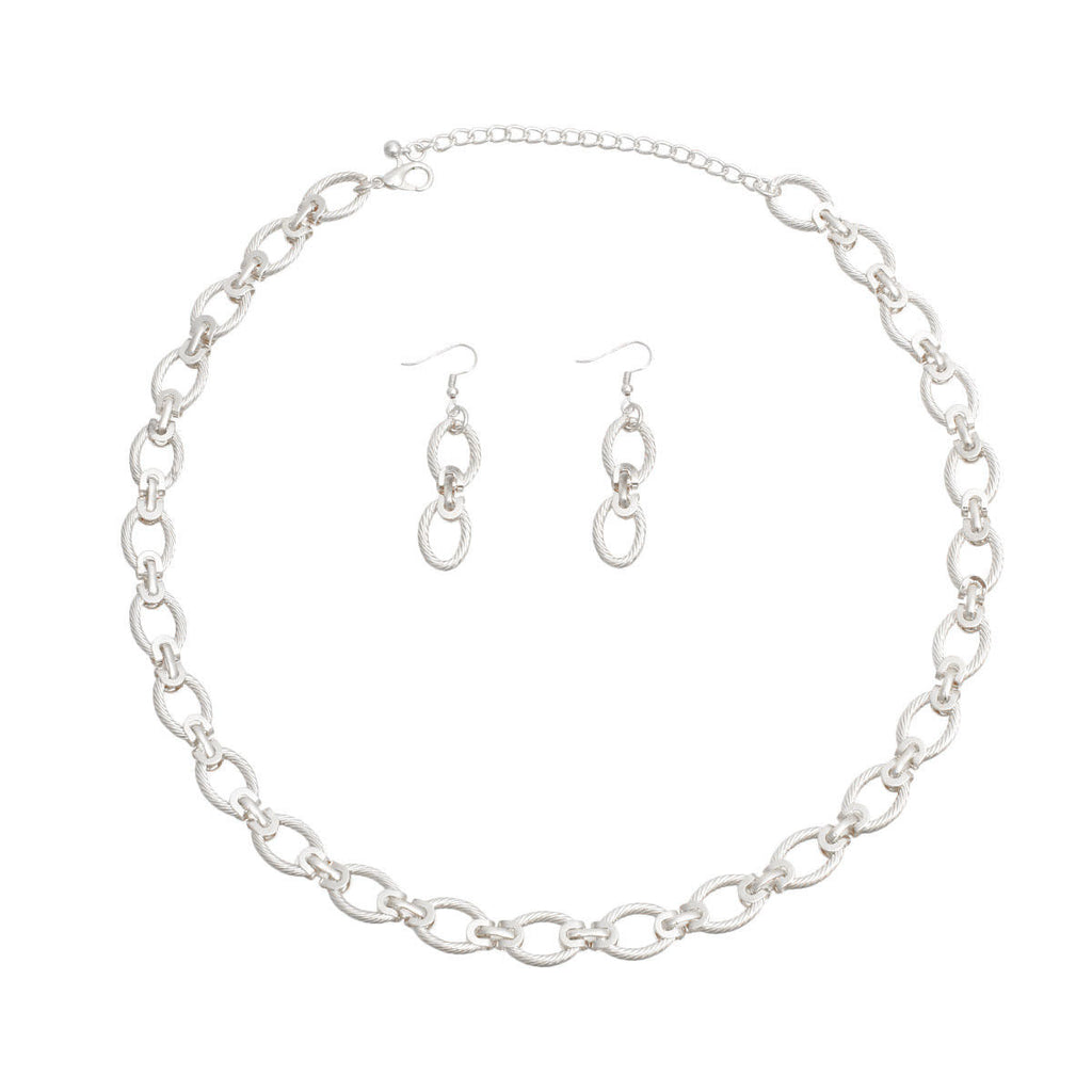Silver Twisted Oval Metal Chain Set Stylish Statement Jewelry