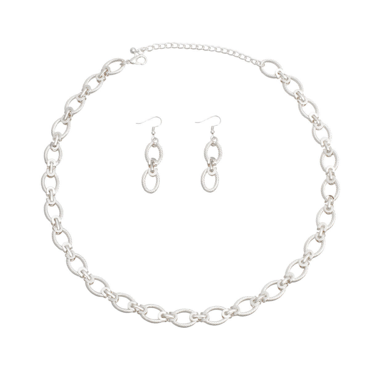 Silver Twisted Oval Metal Chain Set Stylish Statement Jewelry