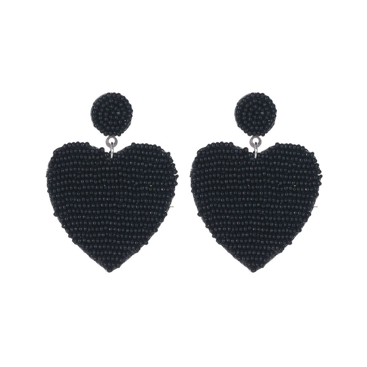 Heart Earrings with Black Seed Beads – Stylish Fashion Jewelry